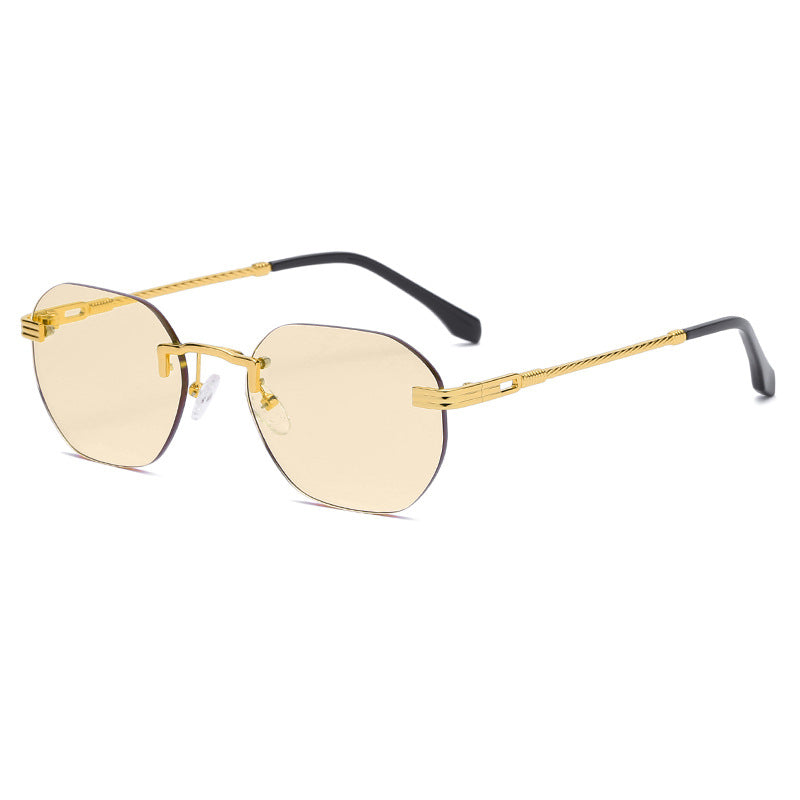New Vintage Color Film Rimless Sunglasses For Men And Women Small Frame Street Hip-Hop Fashionable Sunglasses Trend Glasses