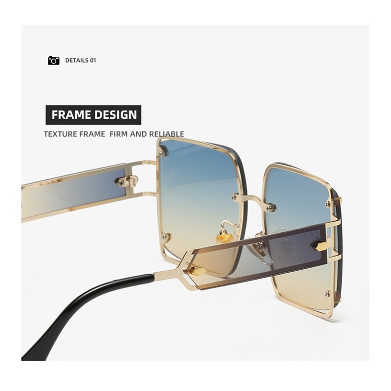 Classic Luxury Brand Designer Big Frame Square Sunglasses Men Women Fashion Vintage Punk Oversized Metal Sun Glasses Eyewear