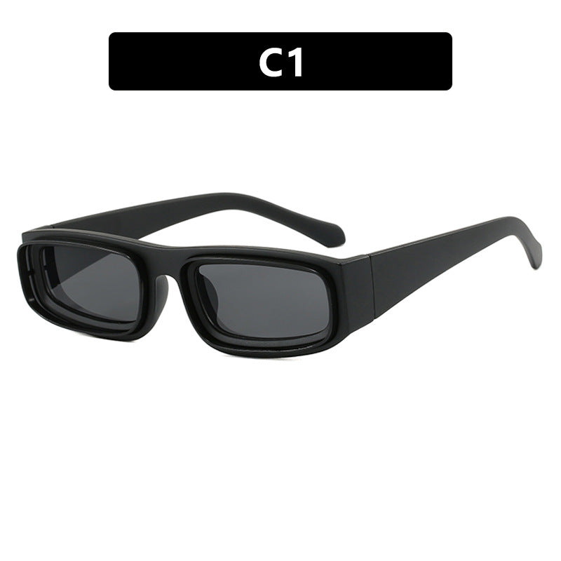 Narrow frame square sunglasses, new personalized double circle fashionable street photography sunglasses