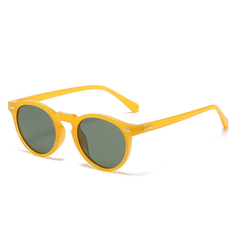 Fashion Sunglasses for Men Women Vintage Small Round Frame Sun Glasses Yellow Lens UV400 Goggles Shades Eyewear