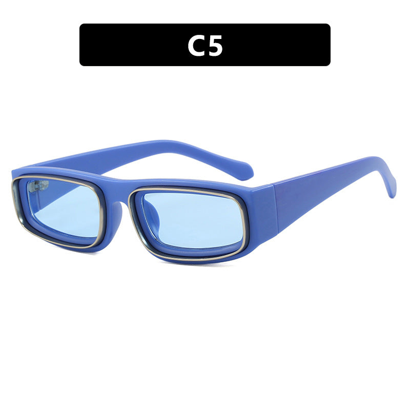 Narrow frame square sunglasses, new personalized double circle fashionable street photography sunglasses