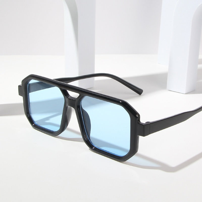 Retro double beam sunglasses, European and American new personalized small frame sunglasses, fashionable retro square minimalist sunglasses trend