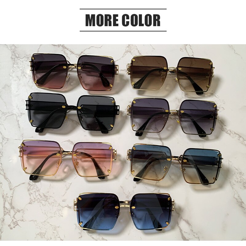 Classic Luxury Brand Designer Big Frame Square Sunglasses Men Women Fashion Vintage Punk Oversized Metal Sun Glasses Eyewear
