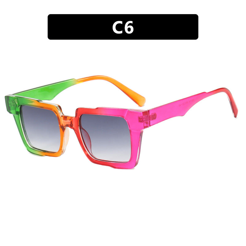 Square color blocked glasses frame, anti blue light flat lens, fashionable ins glasses frame, high-end feel, exaggerated personality, female