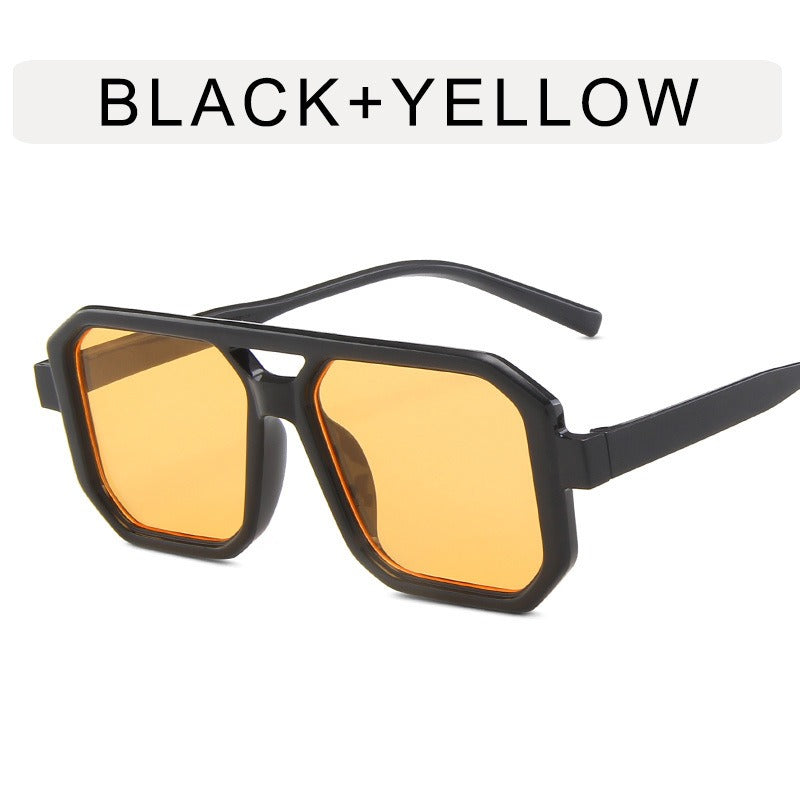 Retro double beam sunglasses, European and American new personalized small frame sunglasses, fashionable retro square minimalist sunglasses trend
