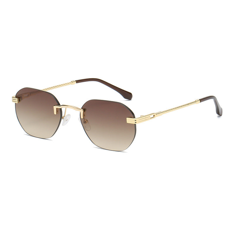 New Vintage Color Film Rimless Sunglasses For Men And Women Small Frame Street Hip-Hop Fashionable Sunglasses Trend Glasses