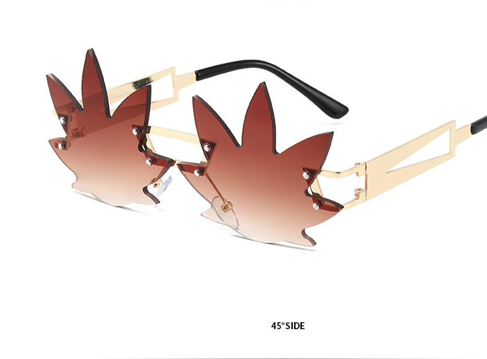 New Unique Rimless Maple Leaf Shape Sunglasses Women Men Irregular Metal Sun Glasses Fashion Gold Leg Shades UV400 Eyewear