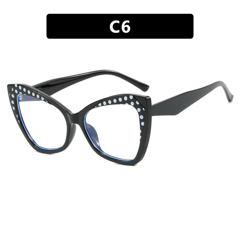 Cat eye color blocked eyeglass frame, contrasting large frame, anti blue light TR90 flat lens, fashionable ins glasses