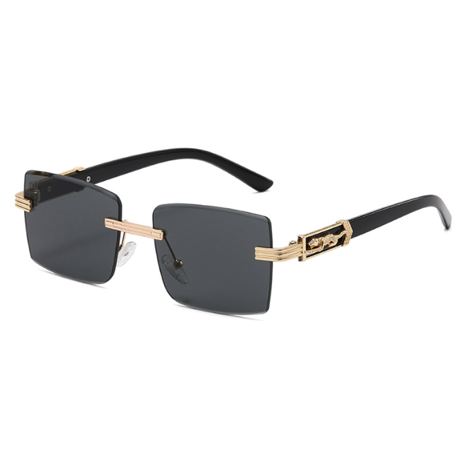 Fashionable frameless sunglasses, trendy leopard decorative glasses personalized square UV resistant sunglasses male