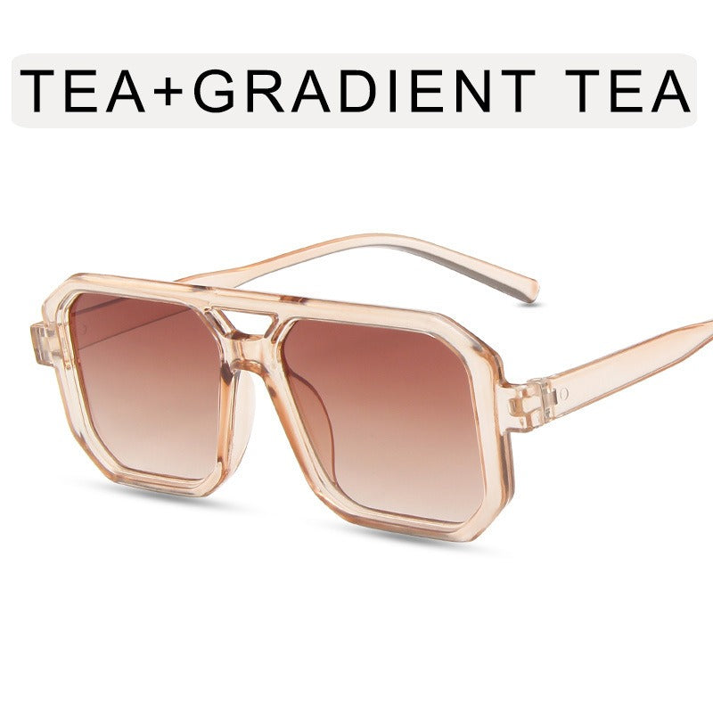 Retro double beam sunglasses, European and American new personalized small frame sunglasses, fashionable retro square minimalist sunglasses trend