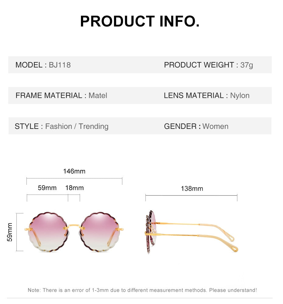 Rimless Sunglasses Women Rosie Flower Shaped Round Women's Fashion Gradient Glasses Trendy Vintage Designer Eyewear