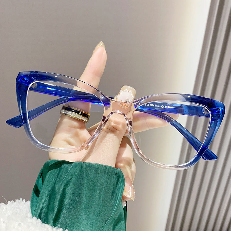 Color blocking anti blue light cat eye flat mirror new style glasses frame fashionable and versatile plain glasses frame