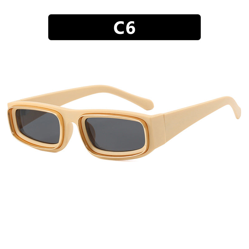 Narrow frame square sunglasses, new personalized double circle fashionable street photography sunglasses
