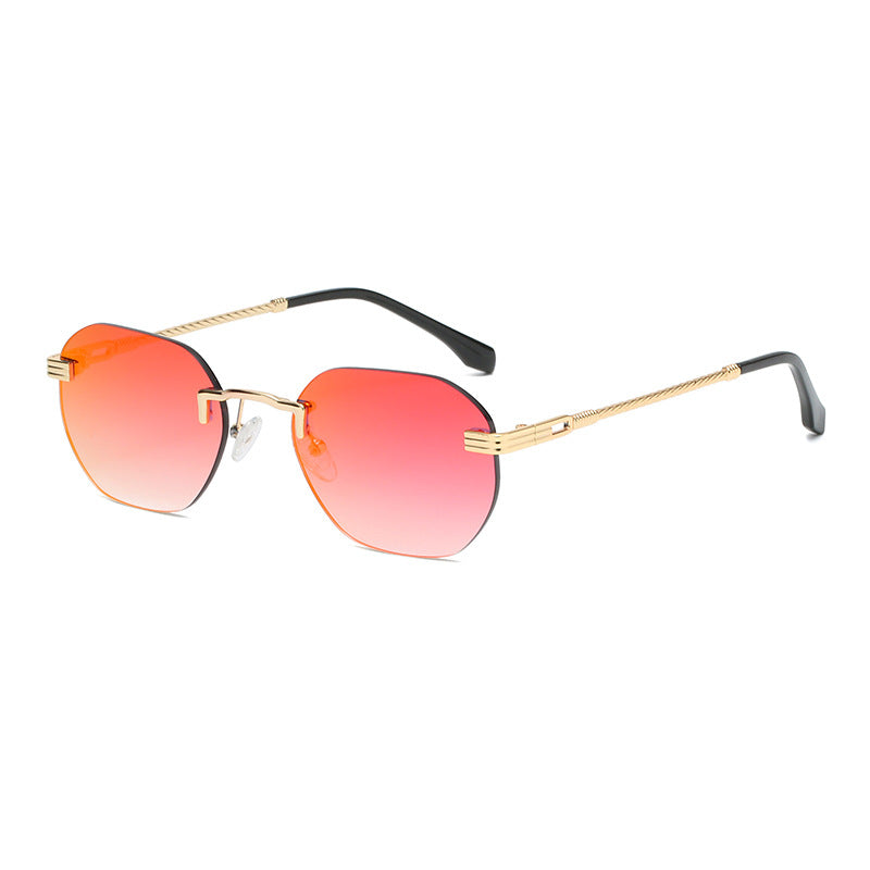 New Vintage Color Film Rimless Sunglasses For Men And Women Small Frame Street Hip-Hop Fashionable Sunglasses Trend Glasses