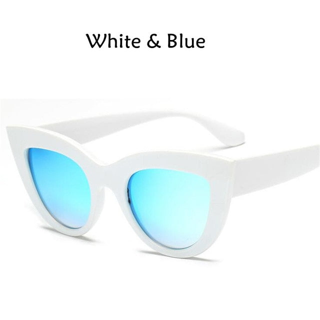 Cat Eye Women Sunglasses Tinted Color Lens Men Vintage Shaped Sun Glasses Female Eyewear Blue Sunglasses