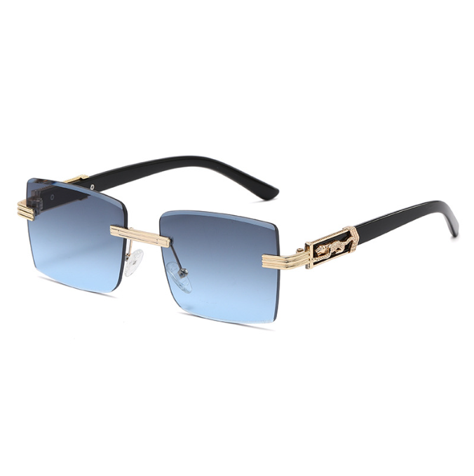 Fashionable frameless sunglasses, trendy leopard decorative glasses personalized square UV resistant sunglasses male