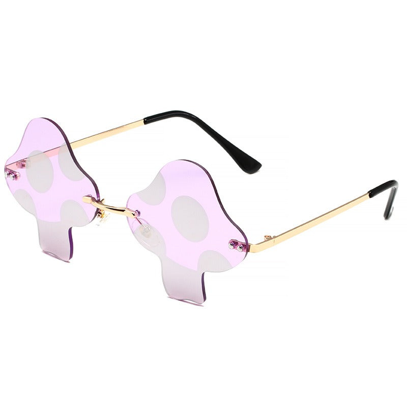 Mushroom Sunglasses Ladies Super Maria Retro Steam Mushroom Rimless Glasses Fashion Prom Party Eyewear Oculos De Sol