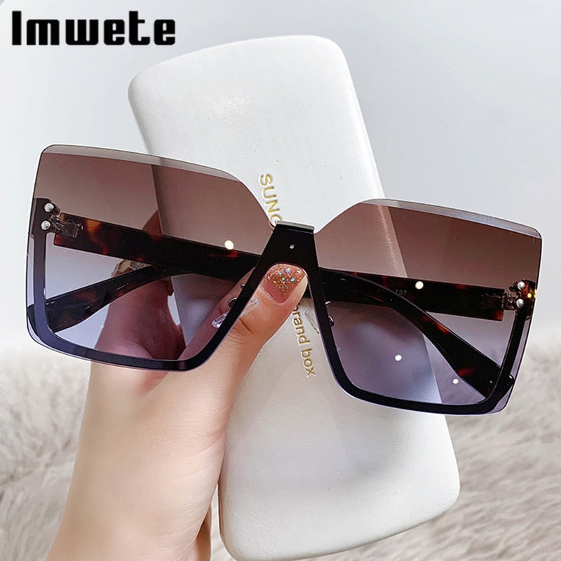 Gradient Rimless Square Sunglasses Women Luxury Brand Desiginer Vintage Green Pink Sun Glasses Ladies Shades Eyewear