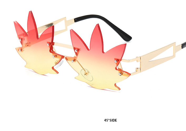 New Unique Rimless Maple Leaf Shape Sunglasses Women Men Irregular Metal Sun Glasses Fashion Gold Leg Shades UV400 Eyewear