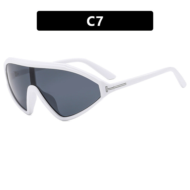 T-shaped triangle irregular connected sunglasses, fashionable retro sunglasses, runway sunglasses