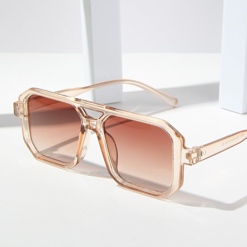 Retro double beam sunglasses, European and American new personalized small frame sunglasses, fashionable retro square minimalist sunglasses trend
