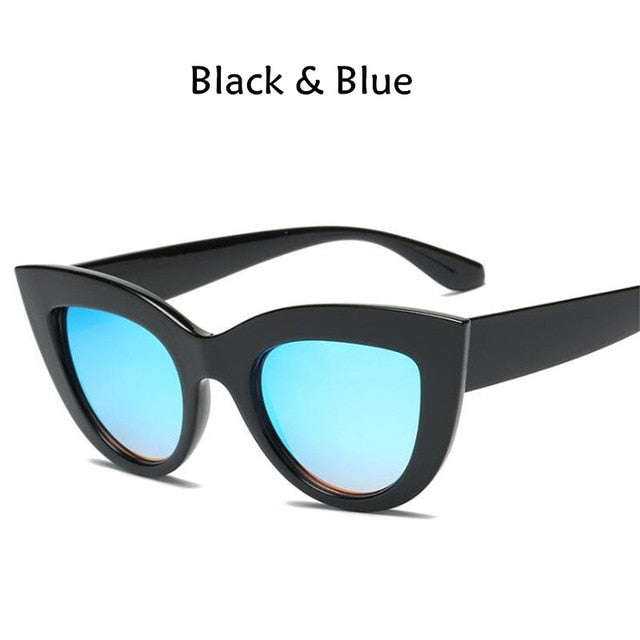 Cat Eye Women Sunglasses Tinted Color Lens Men Vintage Shaped Sun Glasses Female Eyewear Blue Sunglasses