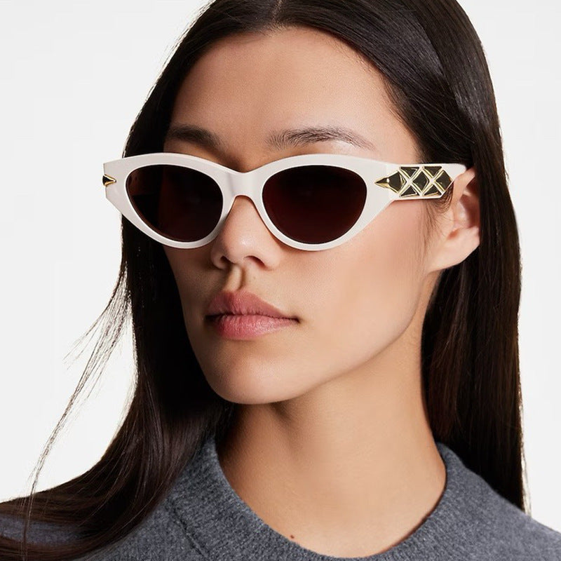 Triangle cat eye sunglasses for women, fashionable small frame sunglasses for street photography, modern retro sunglasses, high-end feel