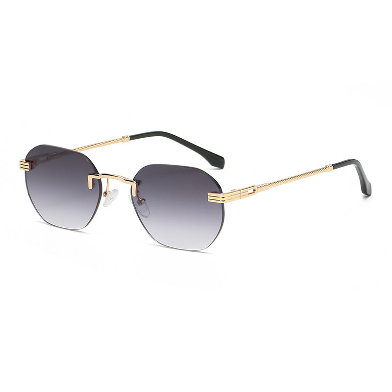 New Vintage Color Film Rimless Sunglasses For Men And Women Small Frame Street Hip-Hop Fashionable Sunglasses Trend Glasses