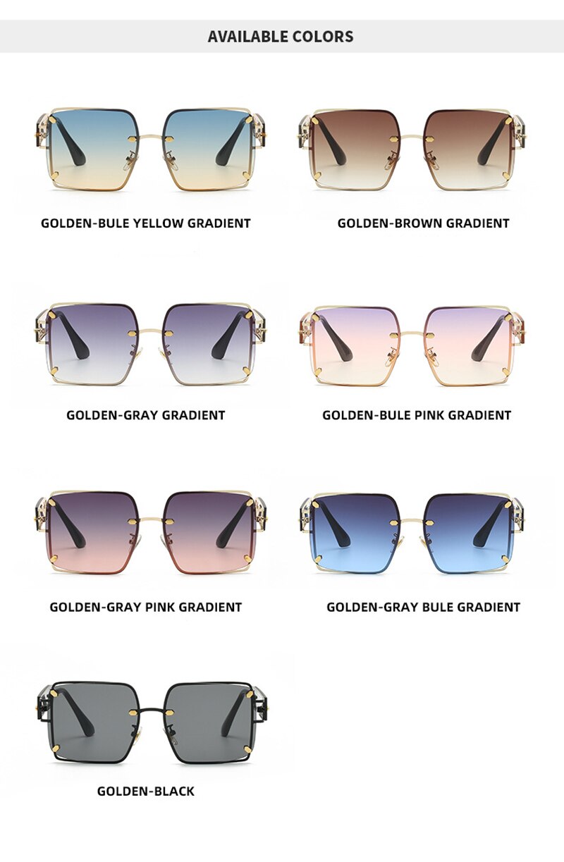 Classic Luxury Brand Designer Big Frame Square Sunglasses Men Women Fashion Vintage Punk Oversized Metal Sun Glasses Eyewear