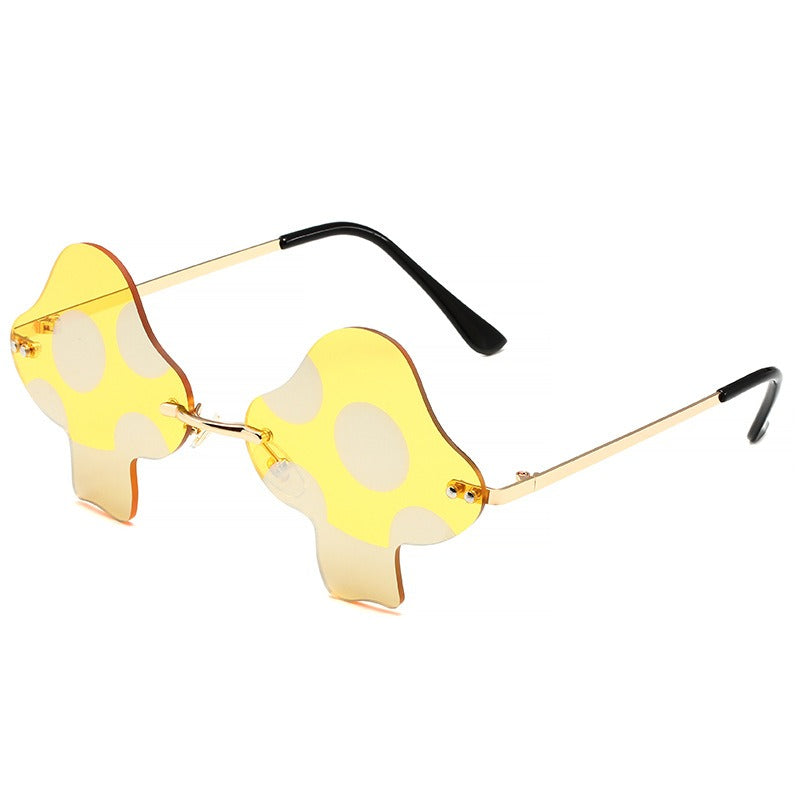 Mushroom Sunglasses Ladies Super Maria Retro Steam Mushroom Rimless Glasses Fashion Prom Party Eyewear Oculos De Sol