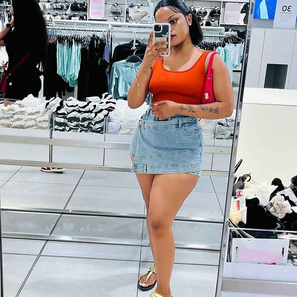 Sexy Irregular Denim Skirt for Women, Fashionable and Stylish High-Waisted Midi Skirt with Asymmetric Hem, Casual Wear for Everyday Outfits
