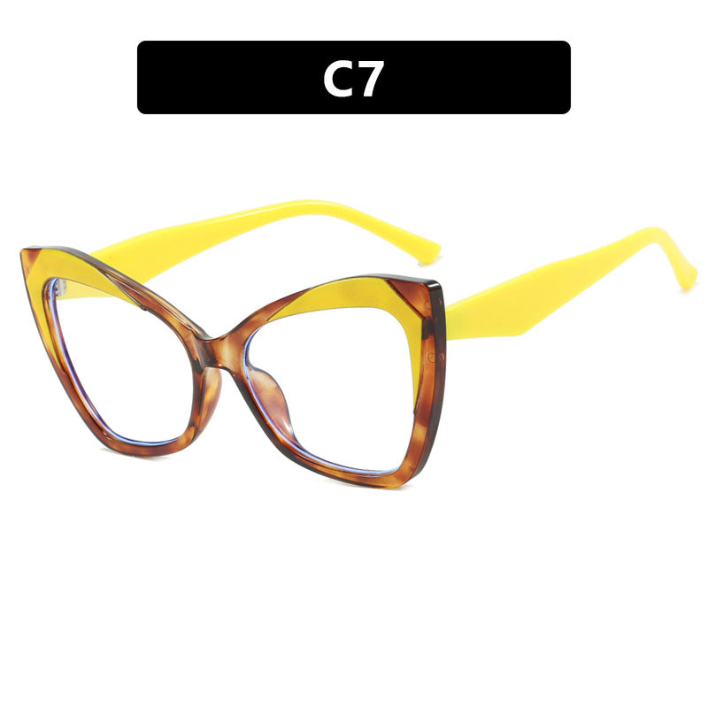 Cat eye color blocked eyeglass frame, contrasting large frame, anti blue light TR90 flat lens, fashionable ins glasses