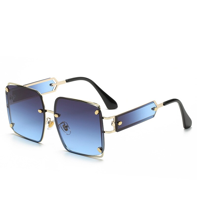 Classic Luxury Brand Designer Big Frame Square Sunglasses Men Women Fashion Vintage Punk Oversized Metal Sun Glasses Eyewear