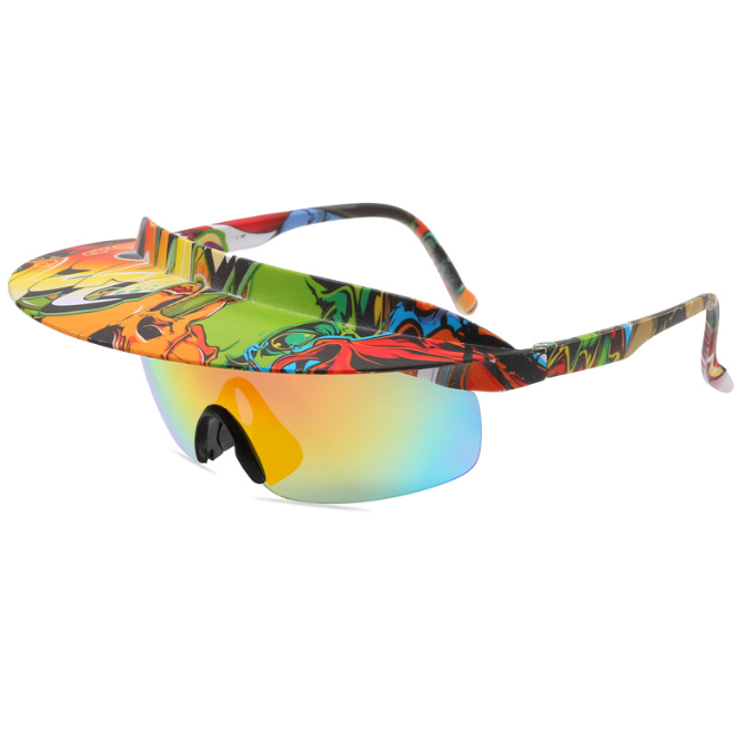 New large frame riding glasses for men and women's fashionable colorful hat sunglasses personalized brim sunglasses