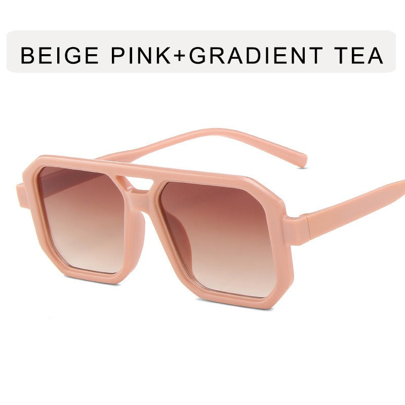 Retro double beam sunglasses, European and American new personalized small frame sunglasses, fashionable retro square minimalist sunglasses trend