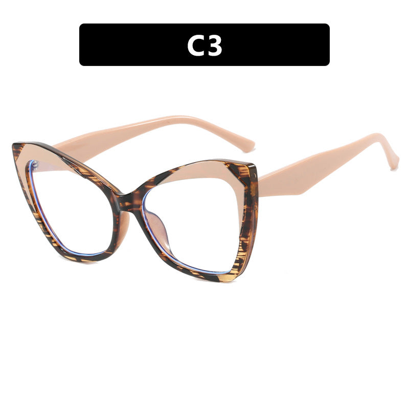 Cat eye color blocked eyeglass frame, contrasting large frame, anti blue light TR90 flat lens, fashionable ins glasses