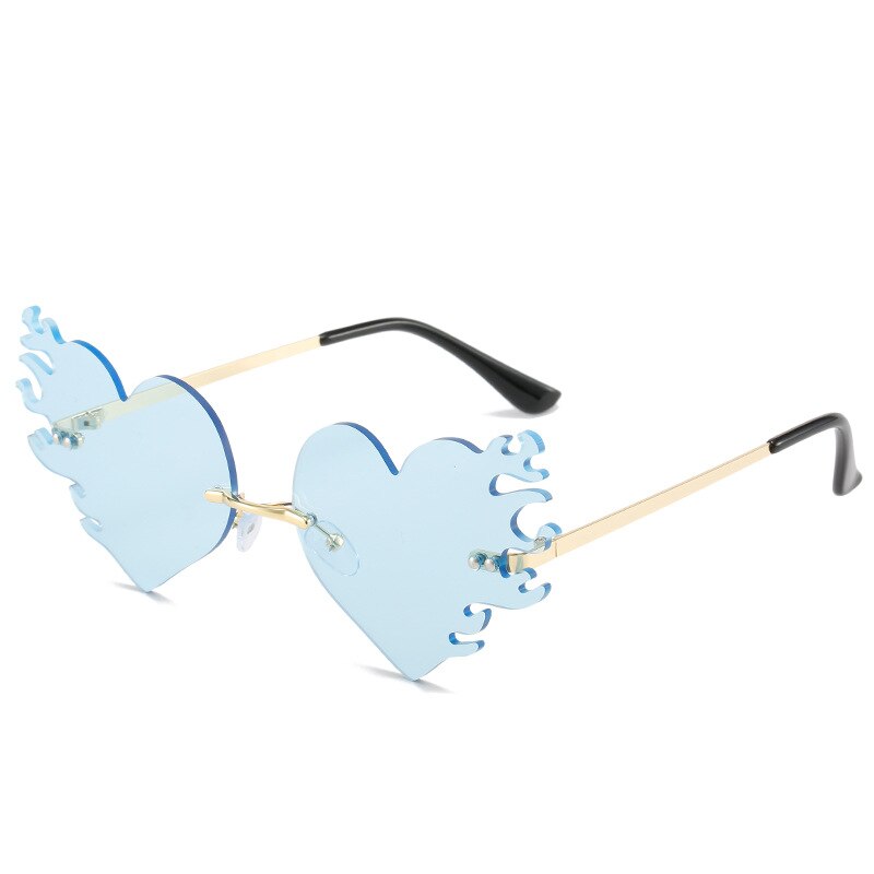Fashion Luxury Brand Designer Rimless Sunglasses Women Men Vintage Love Heart Sun Glasses For Female Punk Flame Eyewear