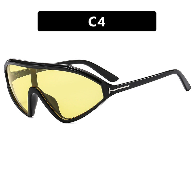 T-shaped triangle irregular connected sunglasses, fashionable retro sunglasses, runway sunglasses