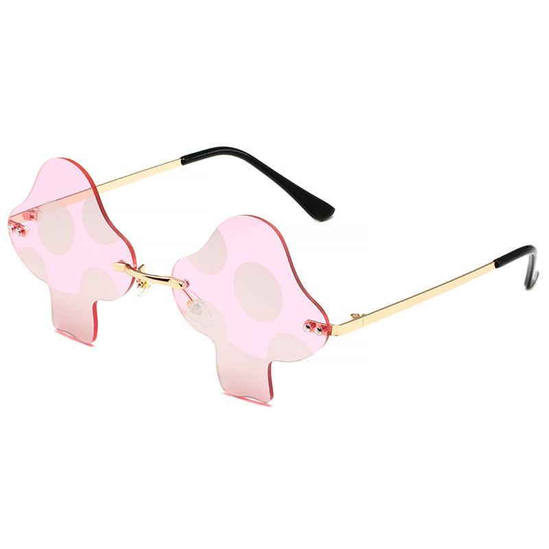Mushroom Sunglasses Ladies Super Maria Retro Steam Mushroom Rimless Glasses Fashion Prom Party Eyewear Oculos De Sol