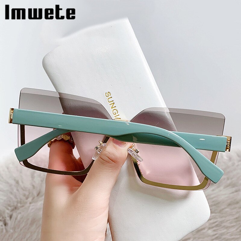 Gradient Rimless Square Sunglasses Women Luxury Brand Desiginer Vintage Green Pink Sun Glasses Ladies Shades Eyewear