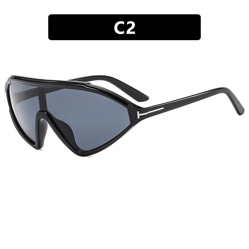 T-shaped triangle irregular connected sunglasses, fashionable retro sunglasses, runway sunglasses