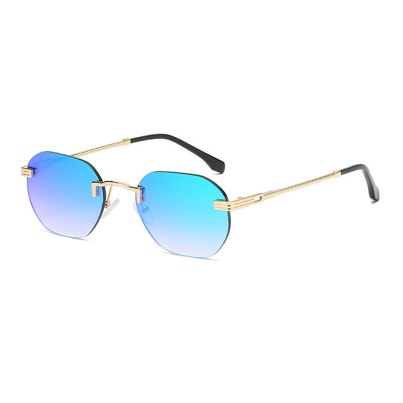 New Vintage Color Film Rimless Sunglasses For Men And Women Small Frame Street Hip-Hop Fashionable Sunglasses Trend Glasses