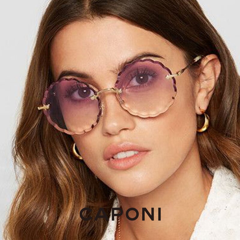 Rimless Sunglasses Women Rosie Flower Shaped Round Women's Fashion Gradient Glasses Trendy Vintage Designer Eyewear