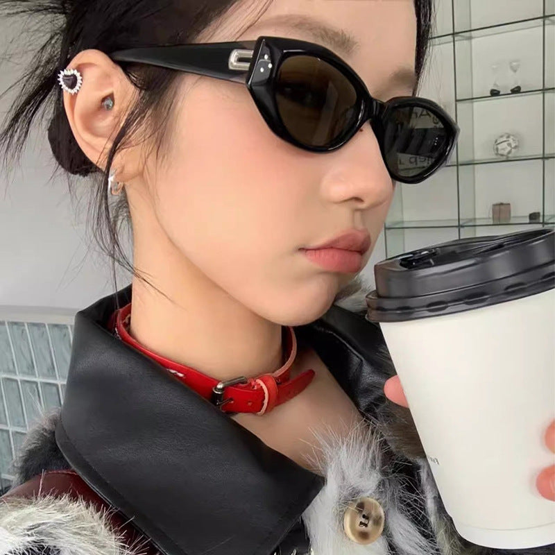Mi nail small frame spicy girl same style small frame fashionable decoration trendy sunshade concave shaped sunglasses