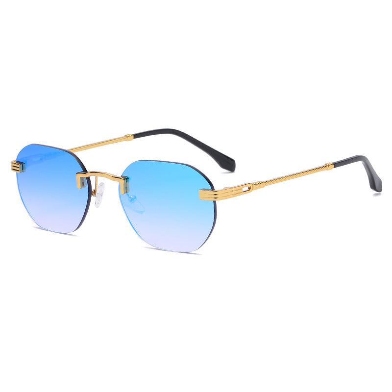 New Vintage Color Film Rimless Sunglasses For Men And Women Small Frame Street Hip-Hop Fashionable Sunglasses Trend Glasses