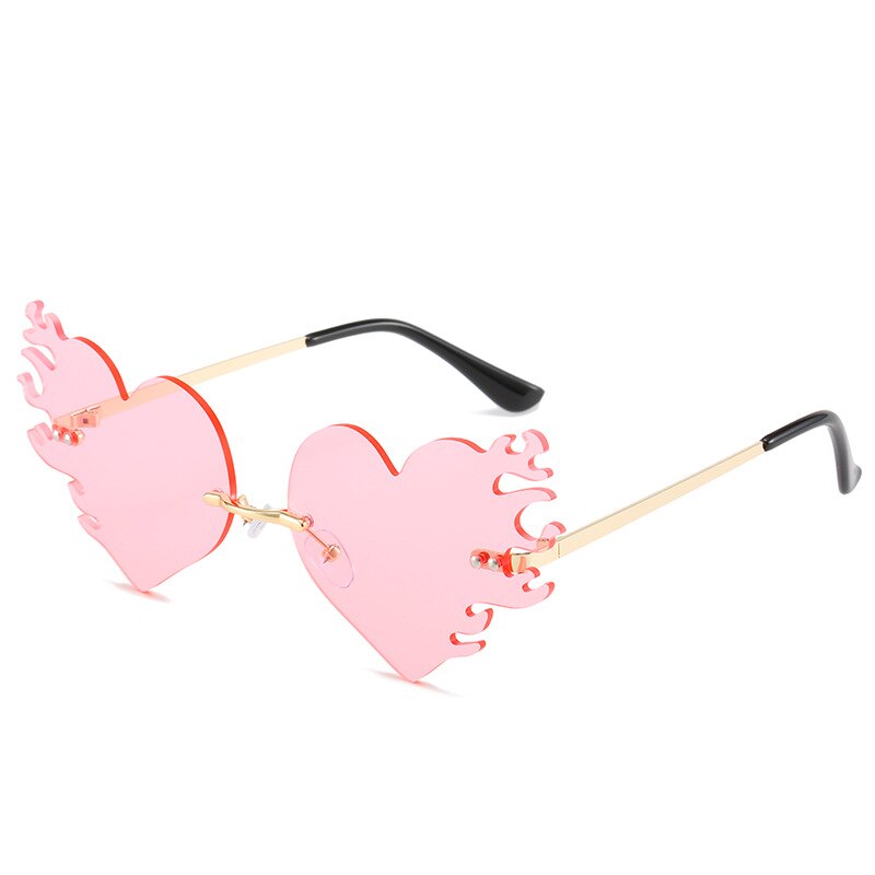 Fashion Luxury Brand Designer Rimless Sunglasses Women Men Vintage Love Heart Sun Glasses For Female Punk Flame Eyewear