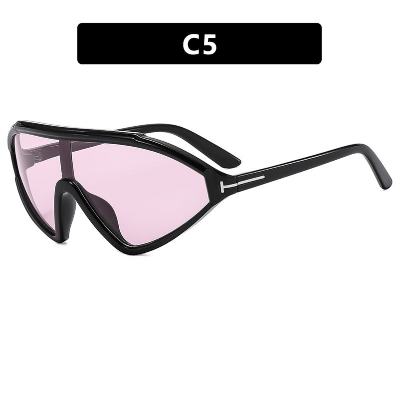 T-shaped triangle irregular connected sunglasses, fashionable retro sunglasses, runway sunglasses