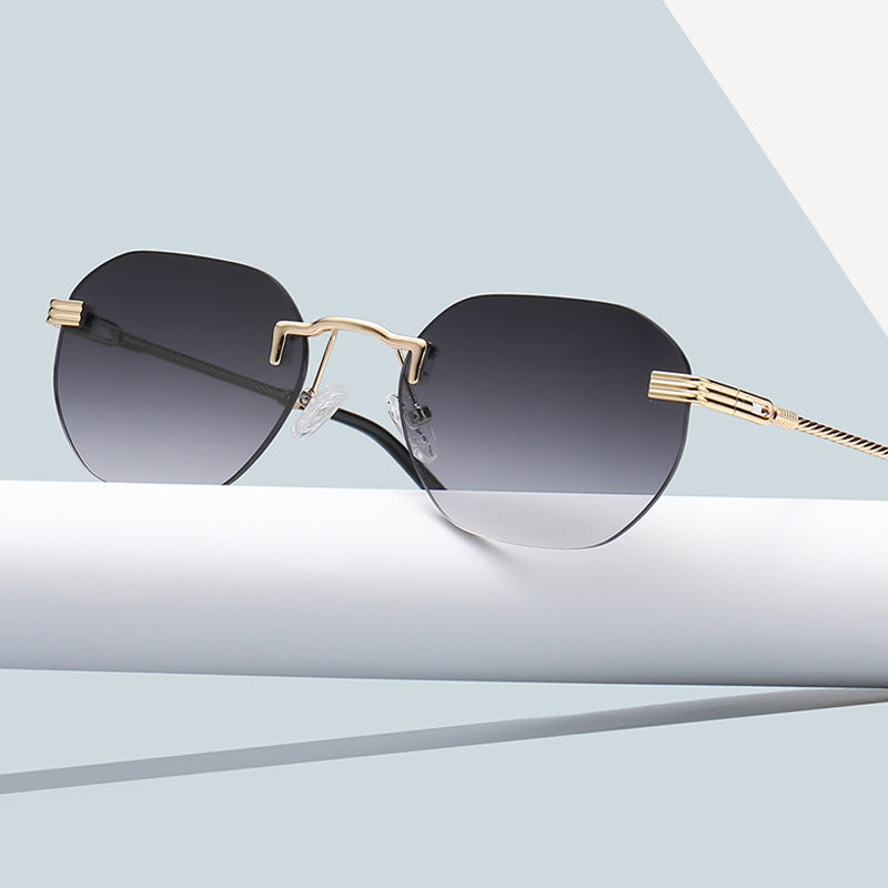 New Vintage Color Film Rimless Sunglasses For Men And Women Small Frame Street Hip-Hop Fashionable Sunglasses Trend Glasses