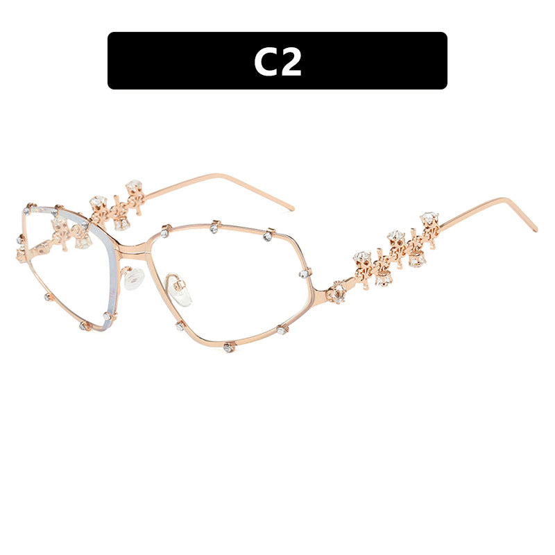 Diamond studded eyeglass frame, fashionable with diamond shaped flat mirror, internet famous street photography, large frame eyeglass frame