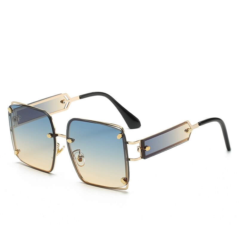 Classic Luxury Brand Designer Big Frame Square Sunglasses Men Women Fashion Vintage Punk Oversized Metal Sun Glasses Eyewear